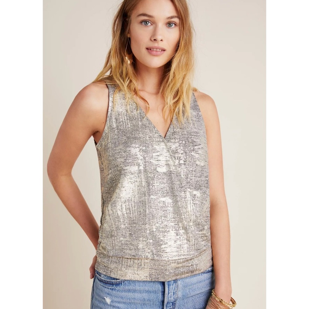 Anthropologie Sabrina Shimmer Metallic Wrap Tank Coquette Girly Holiday Party